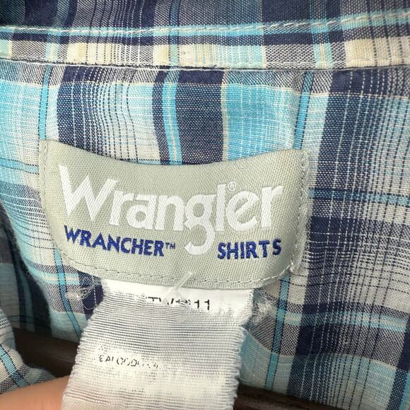 Wrangler Wrancher Mens Pearl Snap Shirt Blue Striped Short Sleeve ~XL Western - Picture 3 of 5